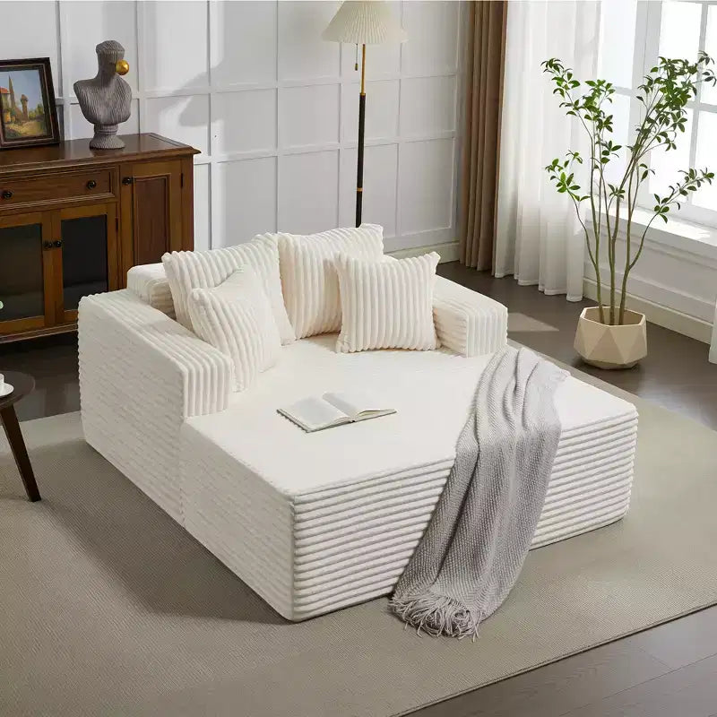 61 Fauteuils longues surdimensionnés d'intérieur, canapé sans os rembourré en velours côtelé, canapé sans os confortable 2 places "nuage", 4 oreillers et accoudoirs