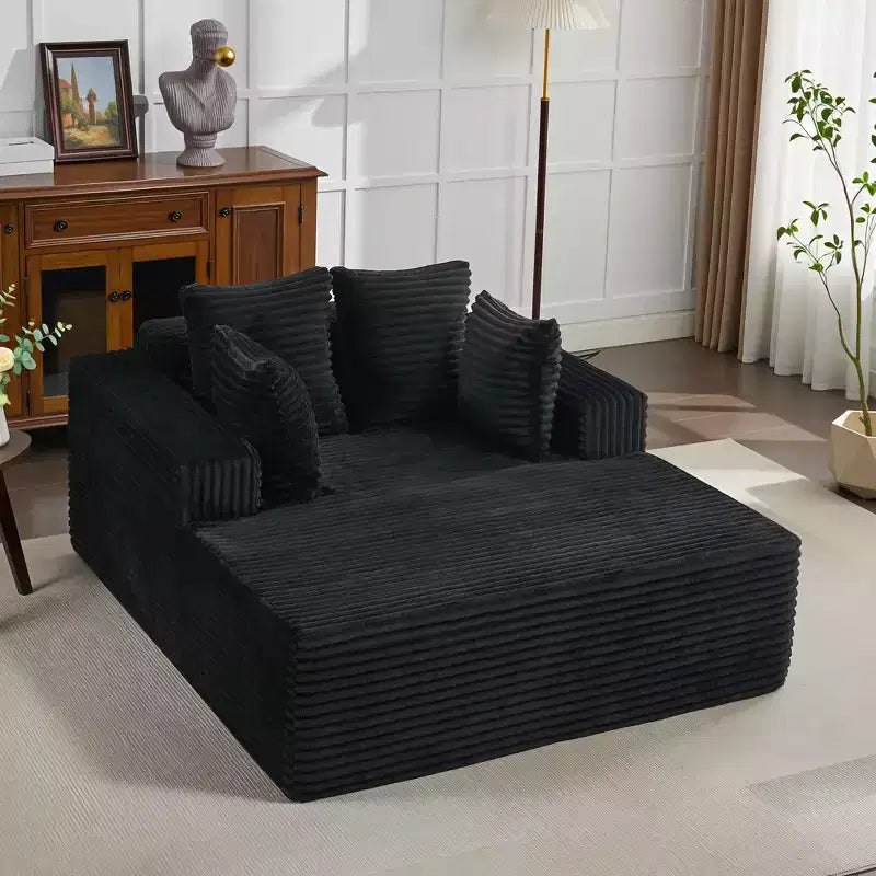 61 Fauteuils longues surdimensionnés d'intérieur, canapé sans os rembourré en velours côtelé, canapé sans os confortable 2 places "nuage", 4 oreillers et accoudoirs
