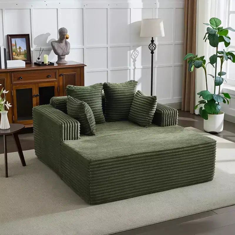 61 Fauteuils longues surdimensionnés d'intérieur, canapé sans os rembourré en velours côtelé, canapé sans os confortable 2 places "nuage", 4 oreillers et accoudoirs