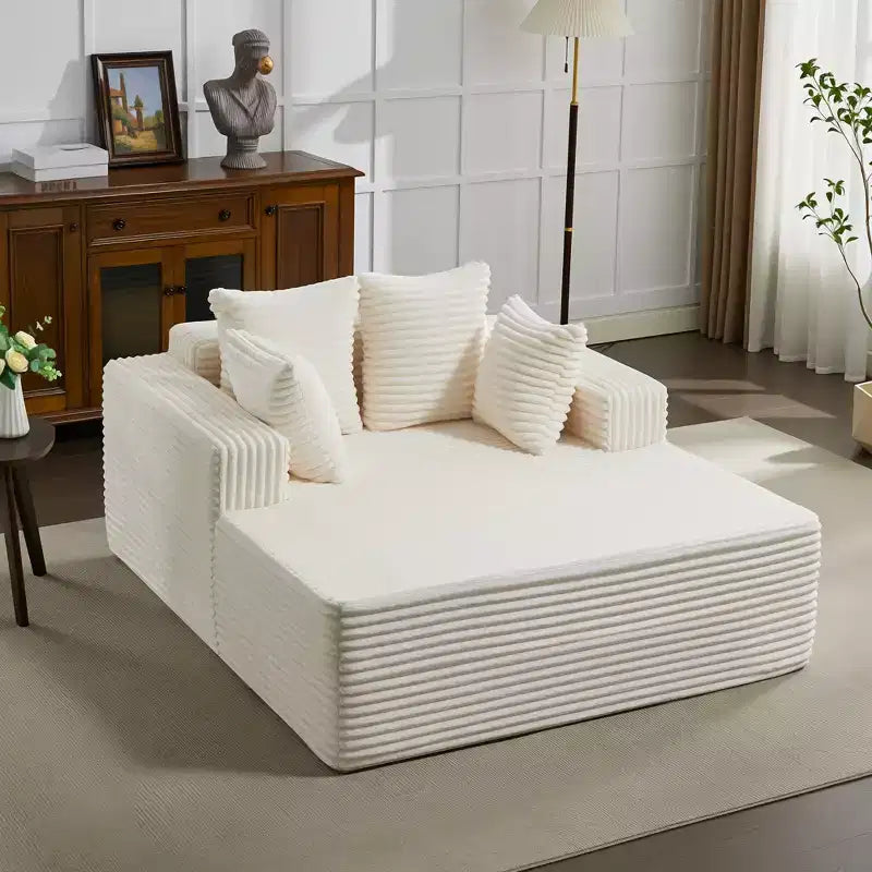 61 Fauteuils longues surdimensionnés d'intérieur, canapé sans os rembourré en velours côtelé, canapé sans os confortable 2 places "nuage", 4 oreillers et accoudoirs