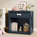 Heynemo Blue LED Sideboard with Drawer and Shelf, Wooden End Table with LED Light, Bedside Storage Cabinet Pet House with Bone-Shaped Handle, Office