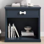 Buffet Heynemo en bois avec LED bleues, tiroir et étagère, table d'appoint avec lumière LED, armoire de chevet avec niche pour animaux et poignée en forme d'os, bureau