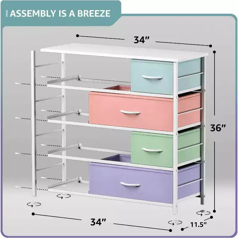 Commode Sorbus à 8 tiroirs - Organisateur de rangement avec cadre en acier, plateau en bois, poignées, bacs en tissu