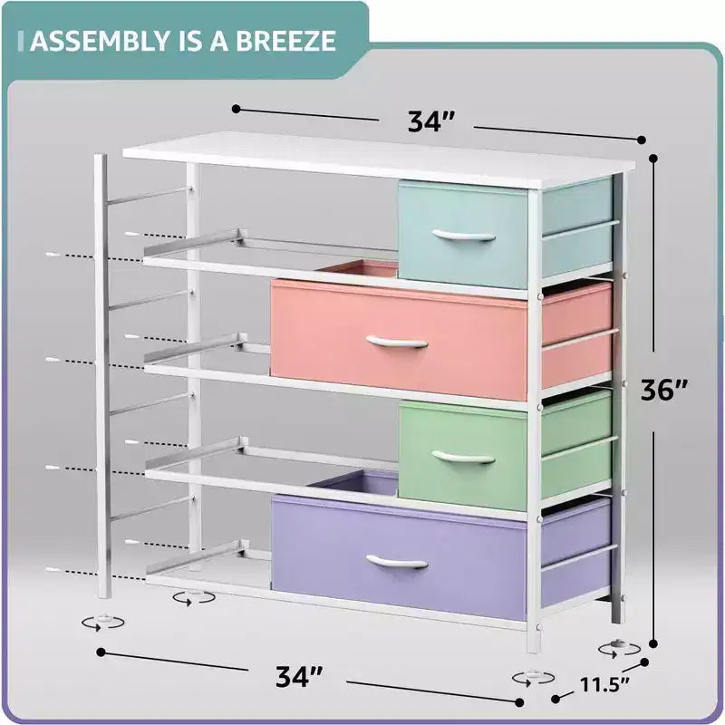 Commode Sorbus à 8 tiroirs - Organisateur de rangement avec cadre en acier, plateau en bois, poignées, bacs en tissu