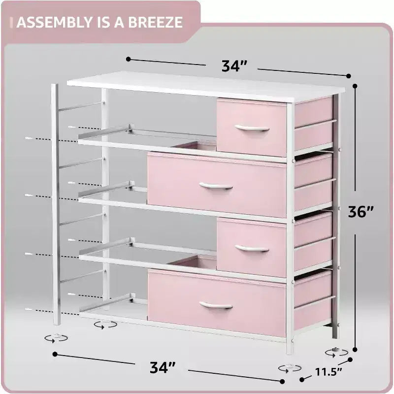 Commode Sorbus à 8 tiroirs - Organisateur de rangement avec cadre en acier, plateau en bois, poignées, bacs en tissu