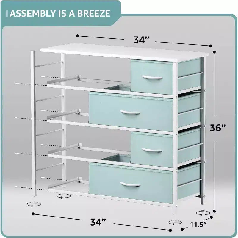 Commode Sorbus à 8 tiroirs - Organisateur de rangement avec cadre en acier, plateau en bois, poignées, bacs en tissu