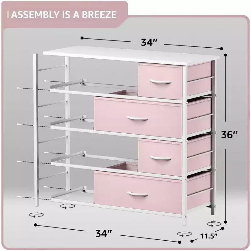 Commode Sorbus à 8 tiroirs - Organisateur de rangement avec cadre en acier, plateau en bois, poignées, bacs en tissu