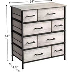 Commode Sorbus à 8 tiroirs - Organisateur de rangement avec cadre en acier, plateau en bois, poignées, bacs en tissu