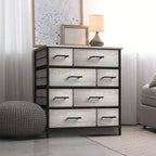 Commode Sorbus à 8 tiroirs - Organisateur de rangement avec cadre en acier, plateau en bois, poignées, bacs en tissu