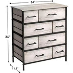 Commode Sorbus à 8 tiroirs - Organisateur de rangement avec cadre en acier, plateau en bois, poignées, bacs en tissu