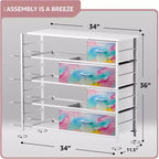 Commode Sorbus à 8 tiroirs - Organisateur de rangement avec cadre en acier, plateau en bois, poignées, bacs en tissu