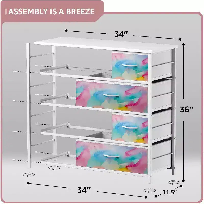 Commode Sorbus à 8 tiroirs - Organisateur de rangement avec cadre en acier, plateau en bois, poignées, bacs en tissu
