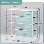 Commode Sorbus à 8 tiroirs - Organisateur de rangement avec cadre en acier, plateau en bois, poignées, bacs en tissu