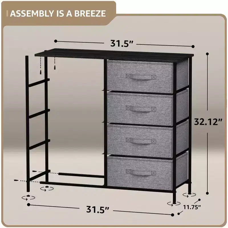 Commode Sorbus 8 tiroirs – Unité de rangement avec cadre en acier, plateau en bois, bacs en tissu – pour chambre à coucher, placard, bureau et plus encore