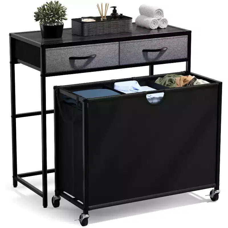 Sorbus Dresser with 3 Section Laundry Hamper and 2 Drawers for Laundry Room Organization