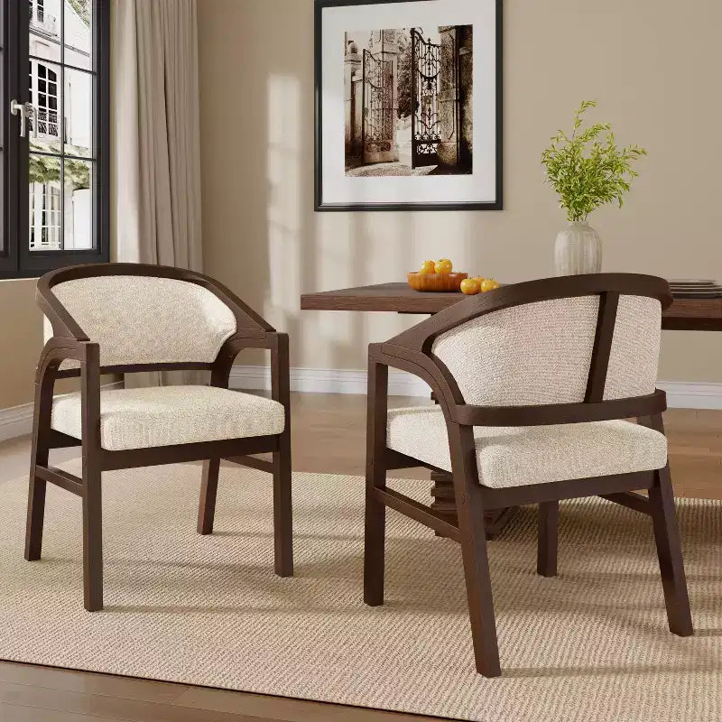 Christopher Knight Home Appleby, chaises de salle à manger capitonnées en bois d'hévéa avec accoudoirs et design incurvé (lot de 2)