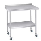 Stainless Steel Table, Heavy Duty Metal Commercial Prep Table With Open Storage Racks, Back Panel And Casters, Suitable For Kitchens, Home Hotels