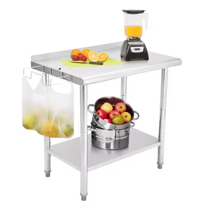 Stainless Steel Table 48x24, Heavy Duty Metal Commercial Prep Table with Storage Racks and Back Panel for Restaurant Kitchens, Home Hotel, Food Prep