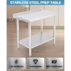 Table en acier inoxydable 48x24, table de préparation commerciale en métal robuste avec étagères de rangement et panneau arrière pour cuisines de restaurant, maisons, hôtels, préparation d'aliments