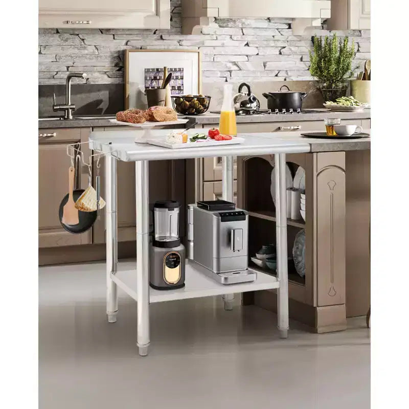Table en acier inoxydable 48x24, table de préparation commerciale en métal robuste avec étagères de rangement et panneau arrière pour cuisines de restaurant, maisons, hôtels, préparation d'aliments