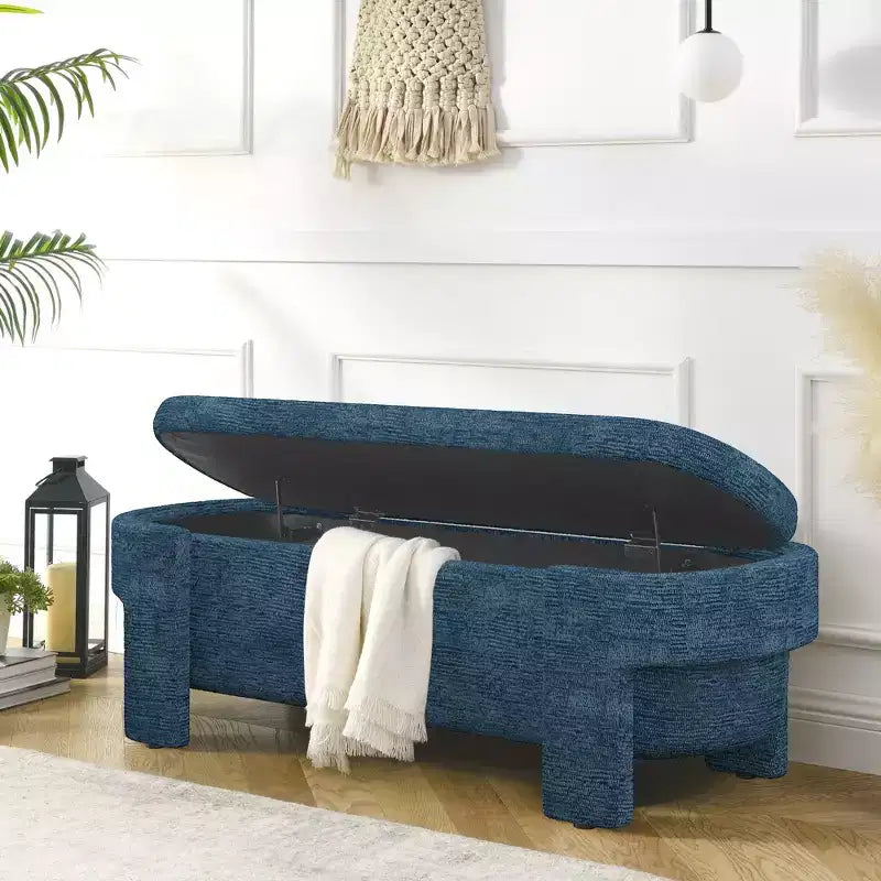 Banc capitonné en tissu de lin CLIHOME avec grand espace de rangement, poufs pour le salon, l'entrée et la chambre à coucher
