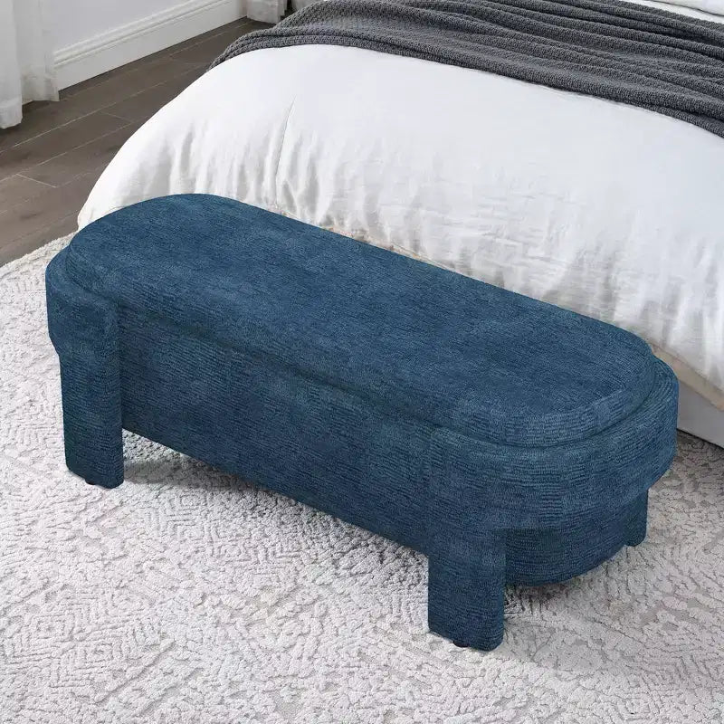 Banc capitonné en tissu de lin CLIHOME avec grand espace de rangement, poufs pour le salon, l'entrée et la chambre à coucher