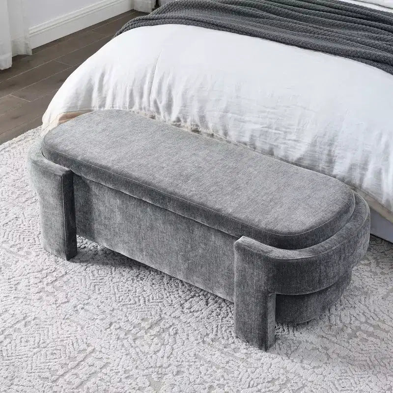 Banc capitonné en tissu de lin CLIHOME avec grand espace de rangement, poufs pour le salon, l'entrée et la chambre à coucher