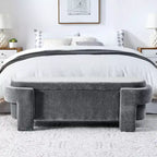 Banc capitonné en tissu de lin CLIHOME avec grand espace de rangement, poufs pour le salon, l'entrée et la chambre à coucher