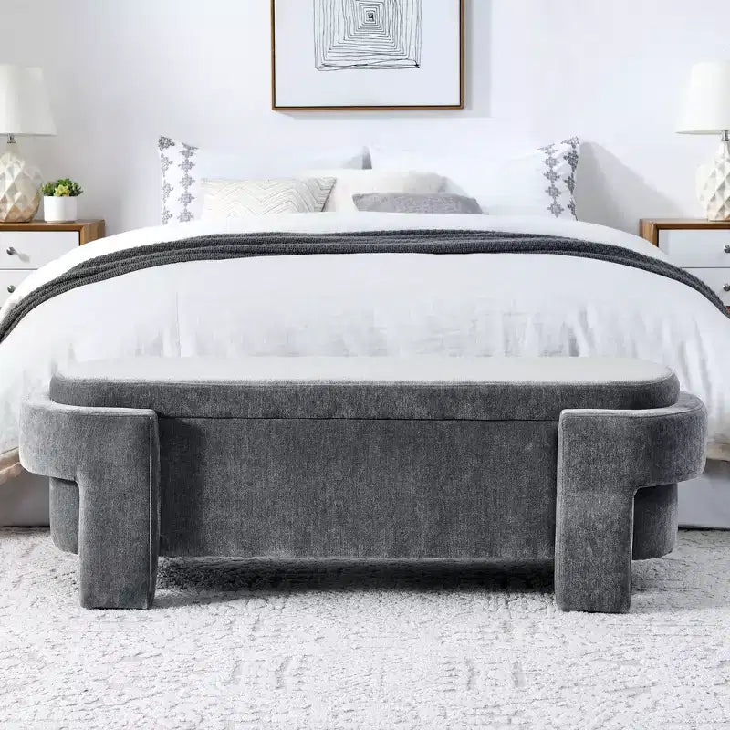 Banc capitonné en tissu de lin CLIHOME avec grand espace de rangement, poufs pour le salon, l'entrée et la chambre à coucher