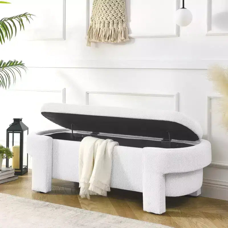 Banc capitonné en tissu de lin CLIHOME avec grand espace de rangement, poufs pour le salon, l'entrée et la chambre à coucher