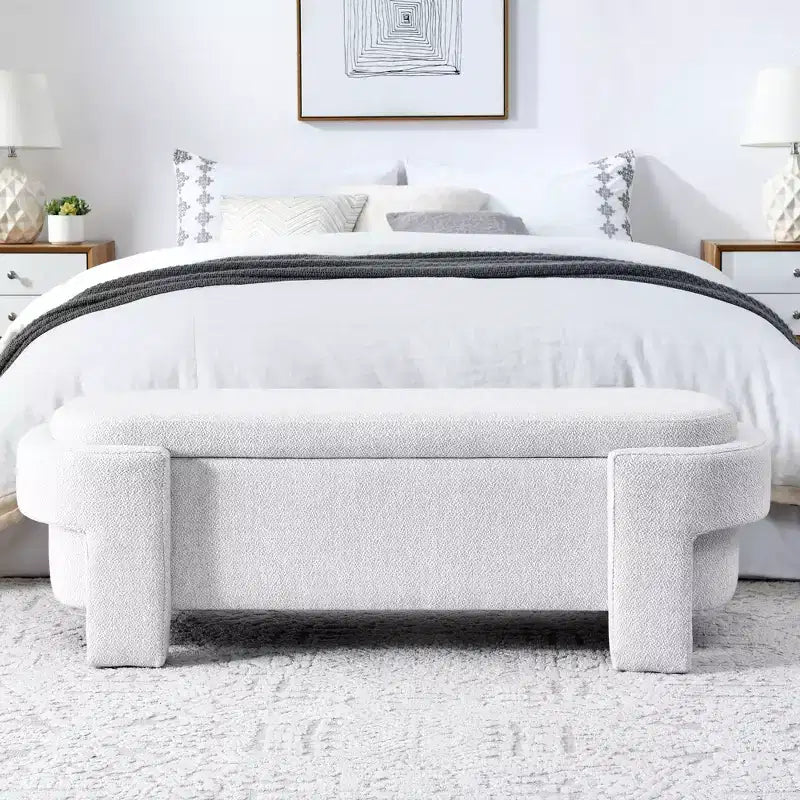 Banc capitonné en tissu de lin CLIHOME avec grand espace de rangement, poufs pour le salon, l'entrée et la chambre à coucher