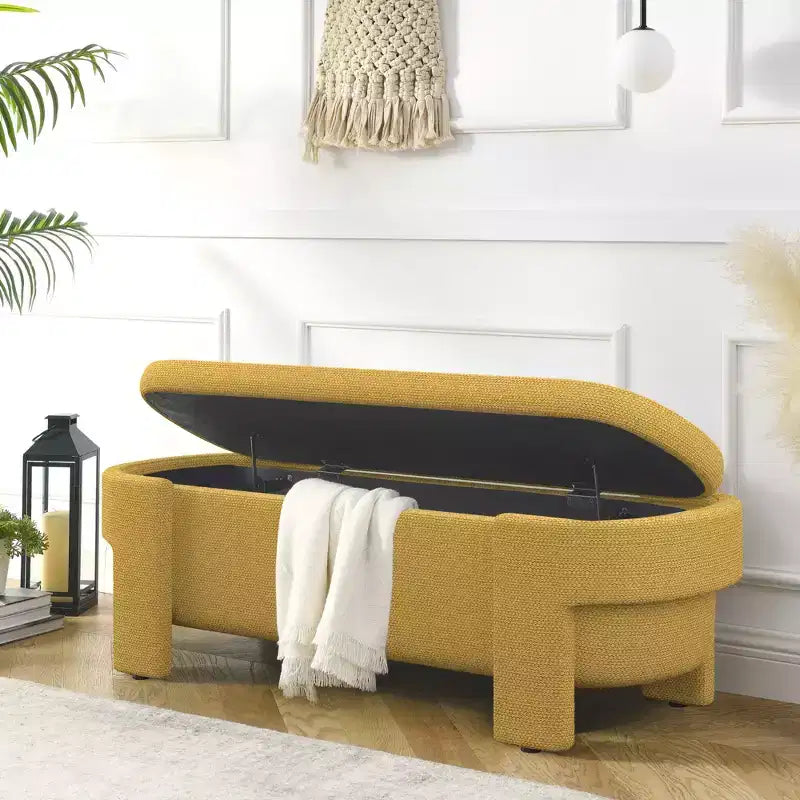 Banc capitonné en tissu de lin CLIHOME avec grand espace de rangement, poufs pour le salon, l'entrée et la chambre à coucher