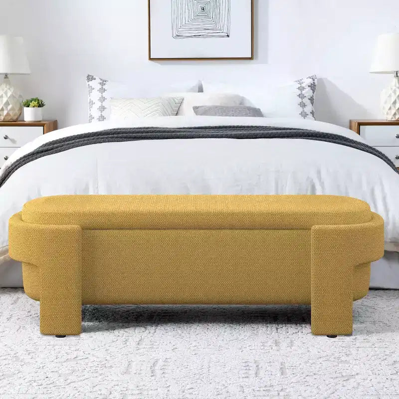 Banc capitonné en tissu de lin CLIHOME avec grand espace de rangement, poufs pour le salon, l'entrée et la chambre à coucher