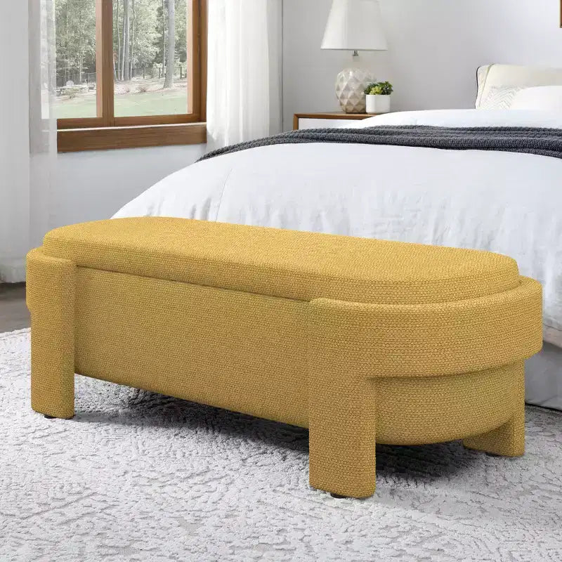 Banc capitonné en tissu de lin CLIHOME avec grand espace de rangement, poufs pour le salon, l'entrée et la chambre à coucher