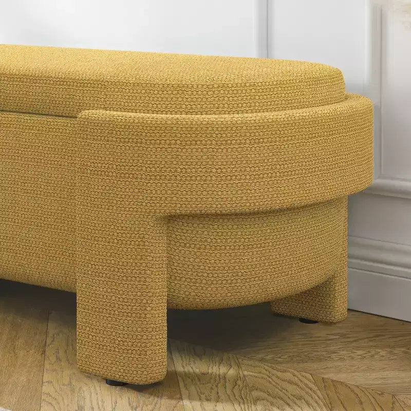 Banc capitonné en tissu de lin CLIHOME avec grand espace de rangement, poufs pour le salon, l'entrée et la chambre à coucher