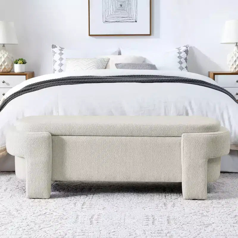 Banc capitonné en tissu de lin CLIHOME avec grand espace de rangement, poufs pour le salon, l'entrée et la chambre à coucher