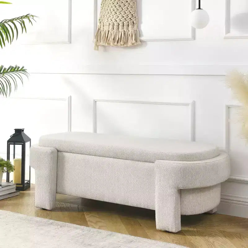 CLIHOME Linen Fabric Upholstered Bench with Large Storage Space, Ottomans for the Living Room, Entryway and Bedroom