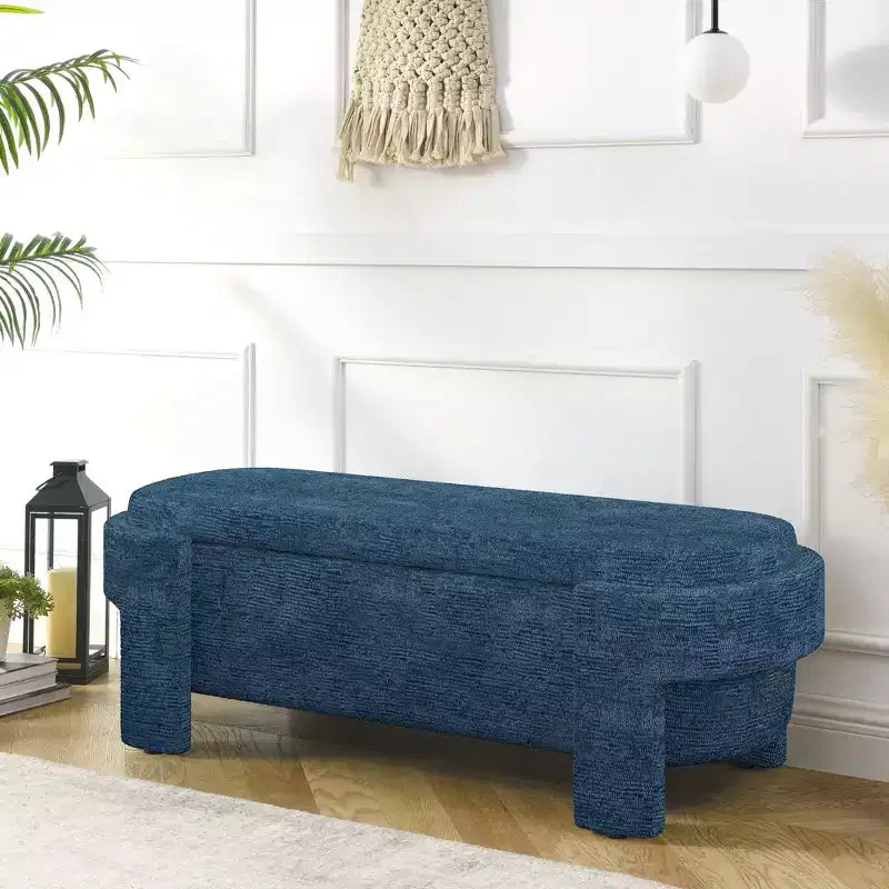 Banc capitonné en tissu de lin CLIHOME avec grand espace de rangement, poufs pour le salon, l'entrée et la chambre à coucher
