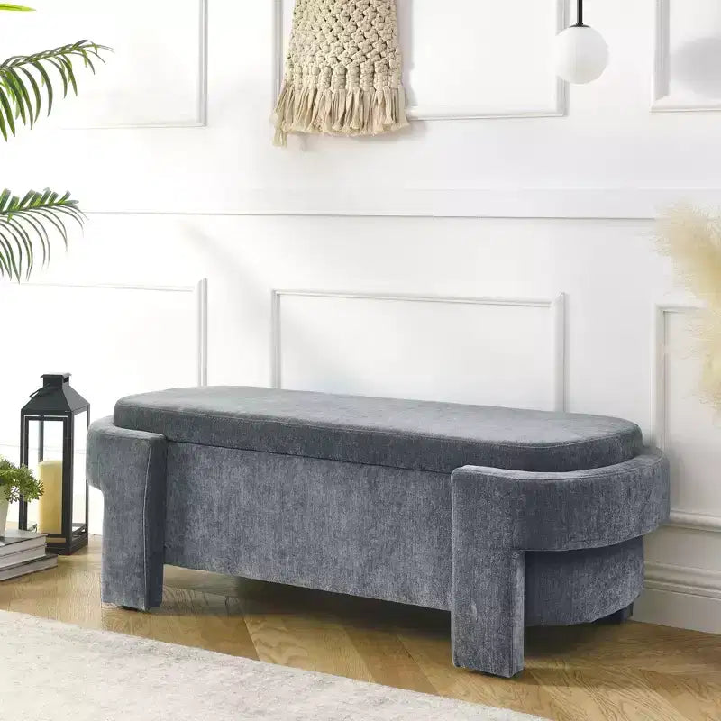 Banc capitonné en tissu de lin CLIHOME avec grand espace de rangement, poufs pour le salon, l'entrée et la chambre à coucher