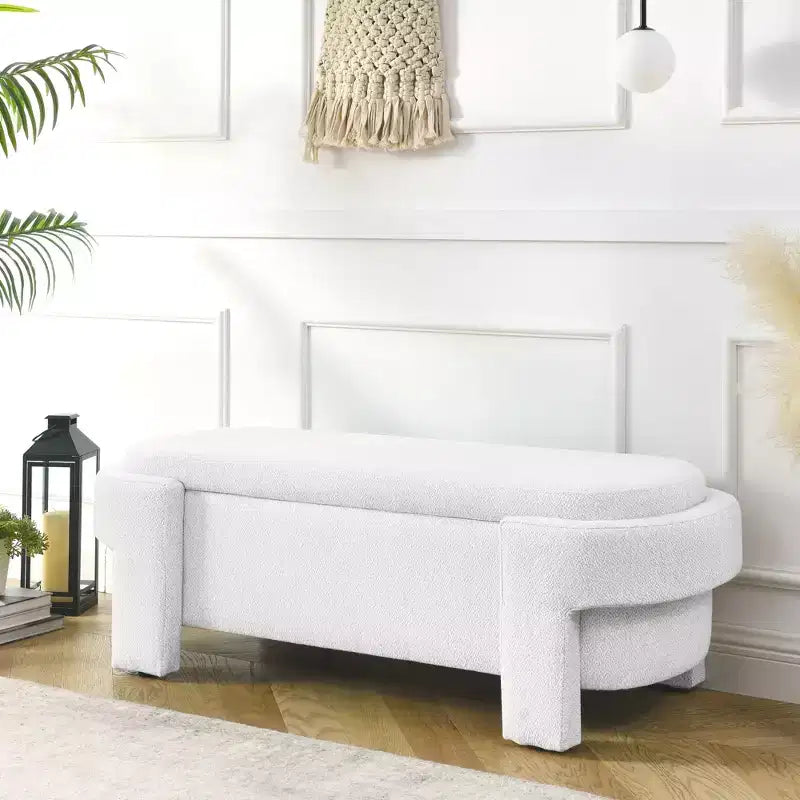 Banc capitonné en tissu de lin CLIHOME avec grand espace de rangement, poufs pour le salon, l'entrée et la chambre à coucher