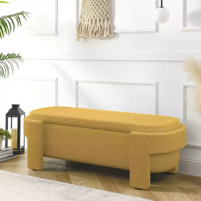 Banc capitonné en tissu de lin CLIHOME avec grand espace de rangement, poufs pour le salon, l'entrée et la chambre à coucher