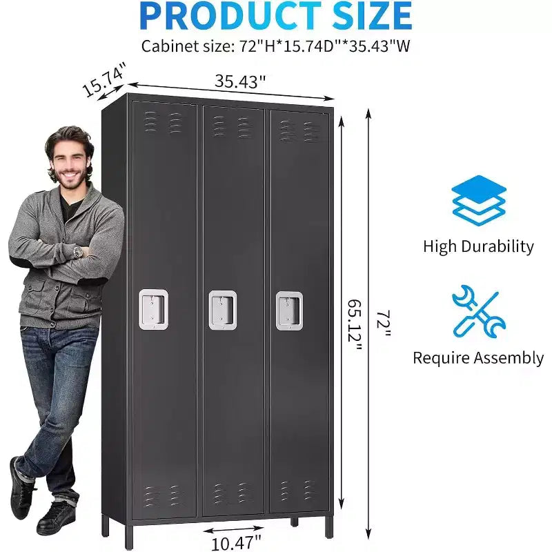 Casier métallique pour employés, armoire de rangement à 3 portes à combinaison, casier métallique en acier pour la maison, le bureau, l'école, la salle de sport, montage requis