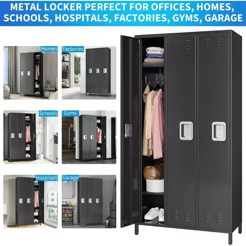 Casier métallique pour employés, armoire de rangement à 3 portes à combinaison, casier métallique en acier pour la maison, le bureau, l'école, la salle de sport, montage requis