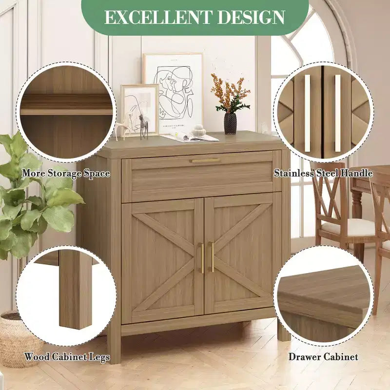 1 tiroir et 2 portes, meuble de rangement, buffet moderne avec étagère réglable,