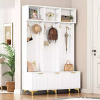 Porte-manteau, banc de rangement d'entrée avec banc pratique, 3 étagères, compartiments de rangement pour chaussures, porte-manteau avec 6 crochets