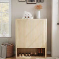 Shoe Storage Cabinet for Entryway, Slim Wooden Shoe Organizer with Fluted Doors & Adjustable Shelves, Narrow Shoe Rack for Hallway, Porch, Oak