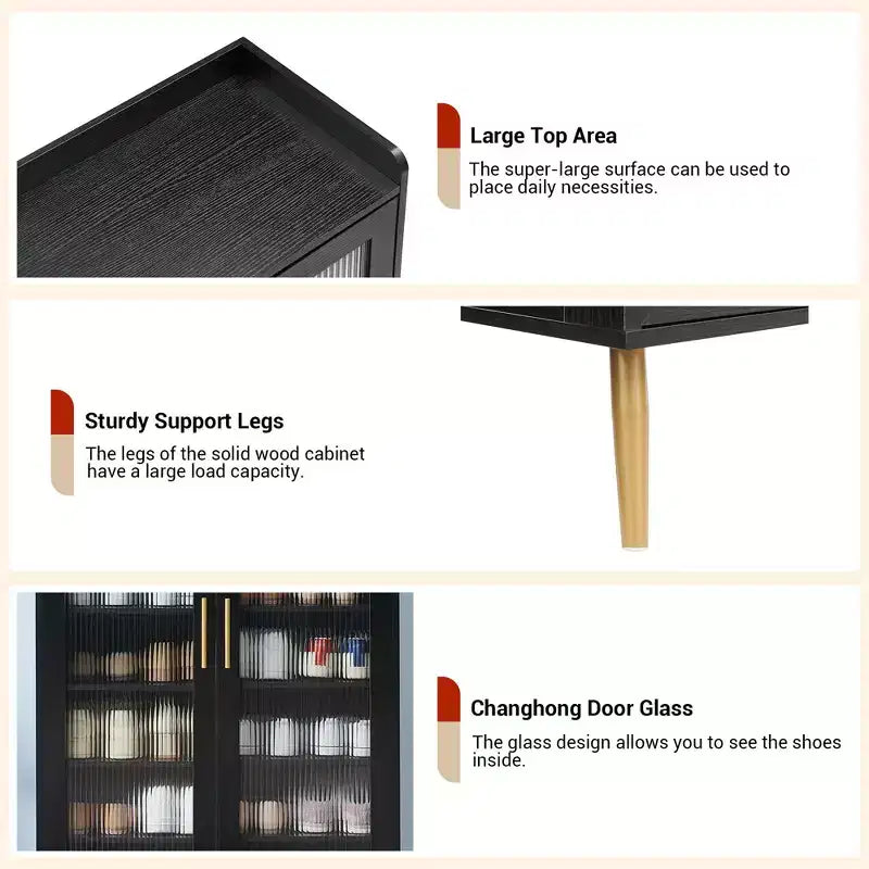 Meuble de rangement pour chaussures à 5 niveaux avec portes en verre, étagère à chaussures en bois, organisateur de chaussures pour entrée, couloir,
