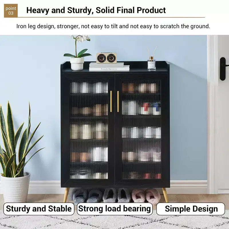Meuble de rangement pour chaussures à 5 niveaux avec portes en verre, étagère à chaussures en bois, organisateur de chaussures pour entrée, couloir,