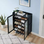 Meuble de rangement pour chaussures à 5 niveaux avec portes en verre, étagère à chaussures en bois, organisateur de chaussures pour entrée, couloir,