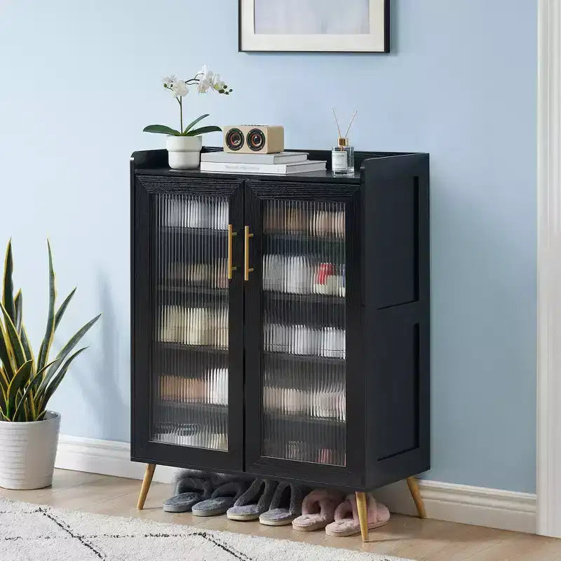 Meuble de rangement pour chaussures à 5 niveaux avec portes en verre, étagère à chaussures en bois, organisateur de chaussures pour entrée, couloir,